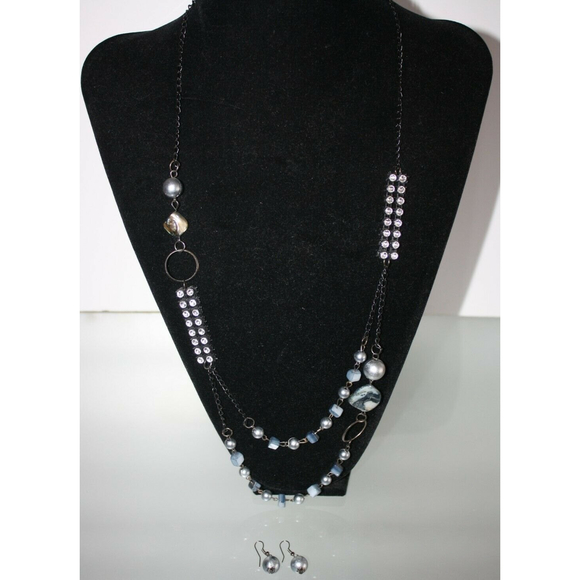 3/$15 Beaded & Rhinestone Retro Doule Strand Necklace & Earrings Women's Jewelry - Picture 1 of 5
